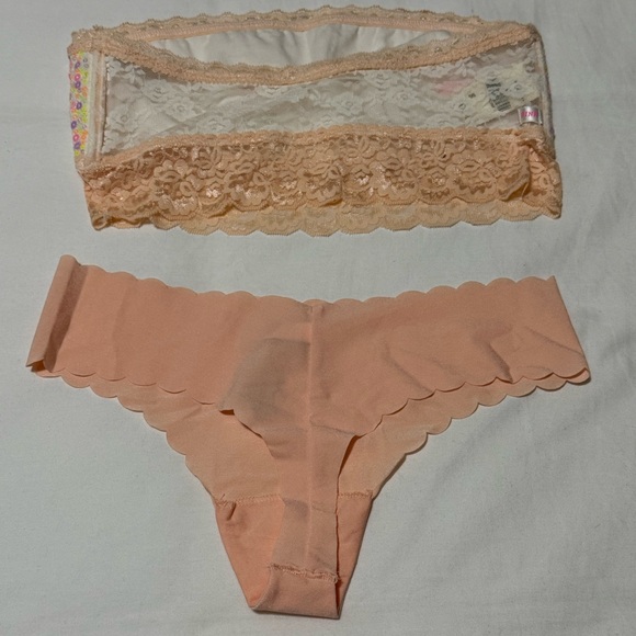 Victoria's Secret Floral Lace Panty Set - Pink and Tan - Picture 2 of 3